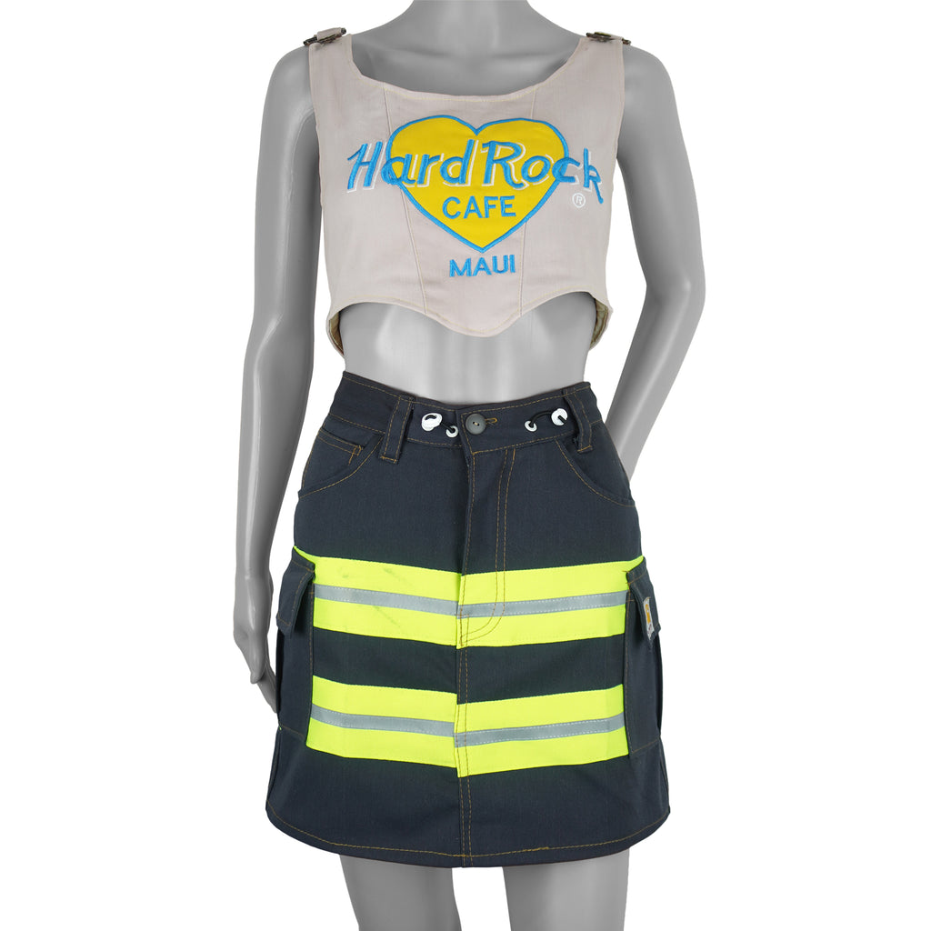 Reworked (Hard Rock) - Beige Crop Top Lace-Up Womens Adjustable Vintage Retro