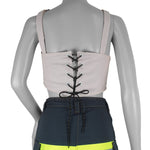 Reworked (Hard Rock) - Beige Crop Top Lace-Up Womens Adjustable Vintage Retro