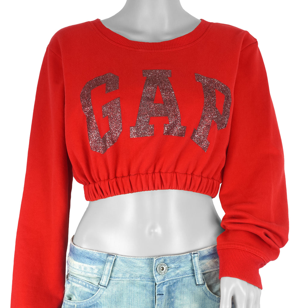 Reworked (GAP) - Red Cropped Sweatshirt Womens Large Vintage Retro