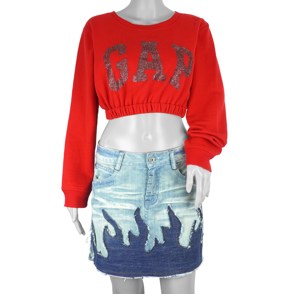 Reworked (GAP) - Red Cropped Sweatshirt Womens Large Vintage Retro