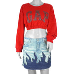 Reworked (GAP) - Red Cropped Sweatshirt Womens Large Vintage Retro