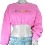 Reworked - USA Crew Pink Cropped Sweatshirt Womens Medium