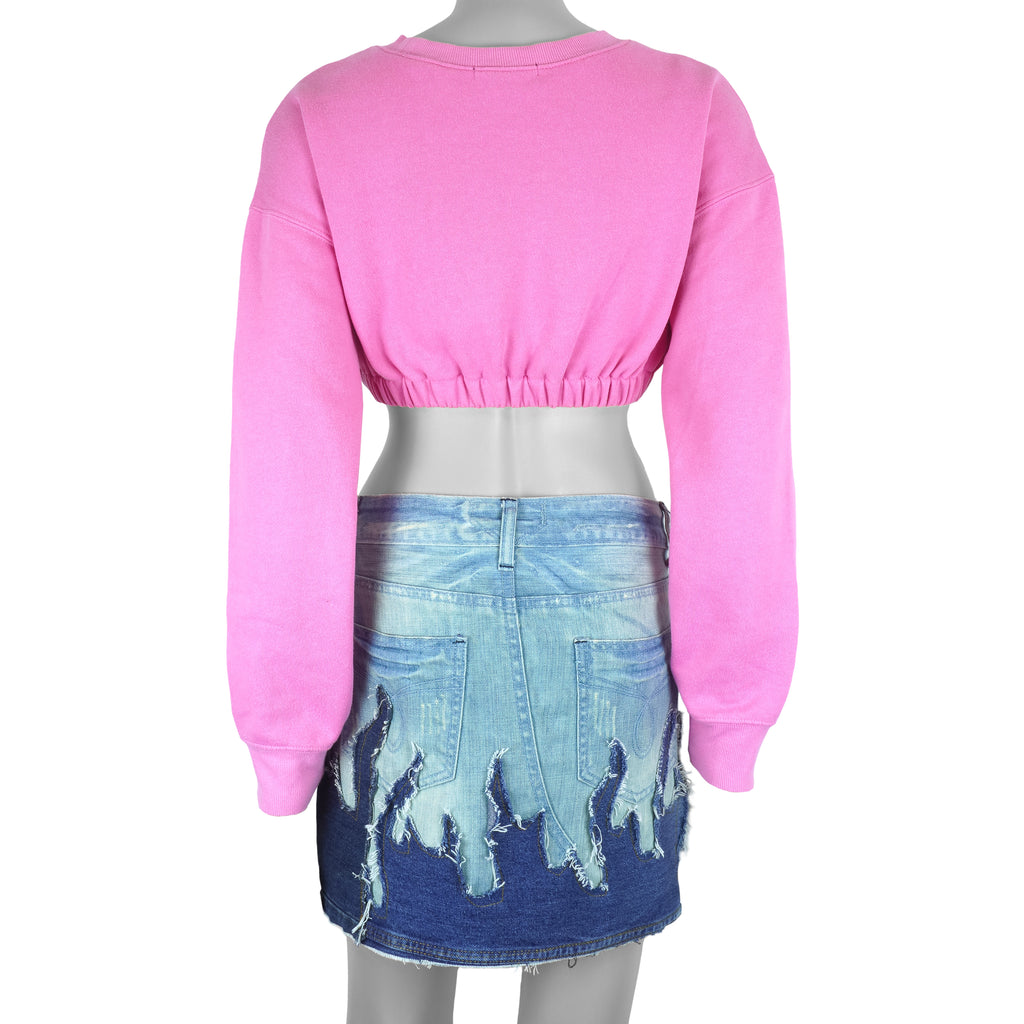 Reworked - USA Crew Pink Cropped Sweatshirt Womens Medium Vintage Retro