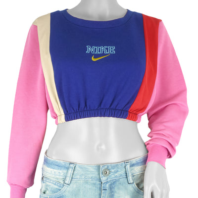 Reworked (Nike) - Blue & Pink Cropped Sweatshirt Womens
