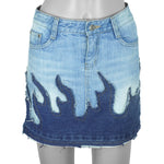 Reworked - Patchwork Denim Flame Design Mini Skirt Womens Small