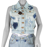 Reworked - Star & Heart Patchwork Denim Vest Womens Small