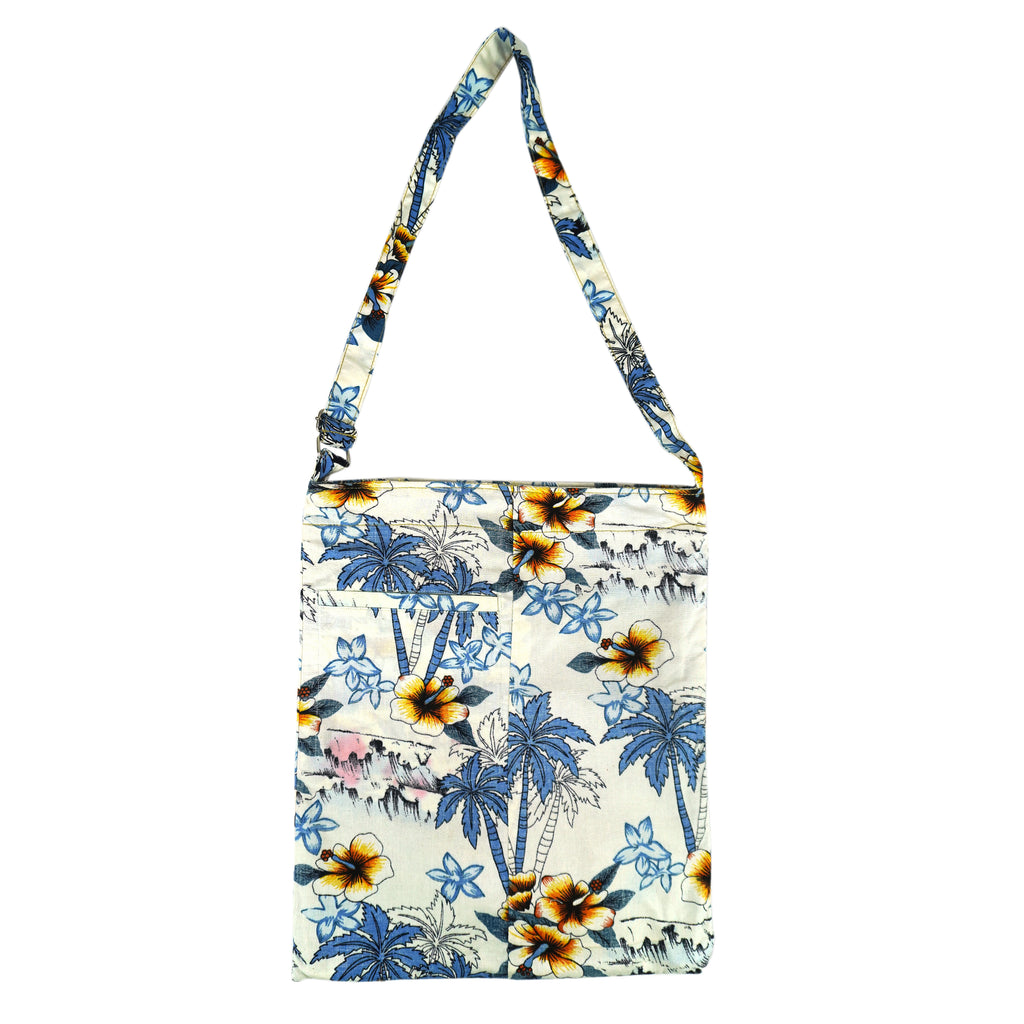 Reworked - White Hawaii Shirt Denim Tote Shopping Bag