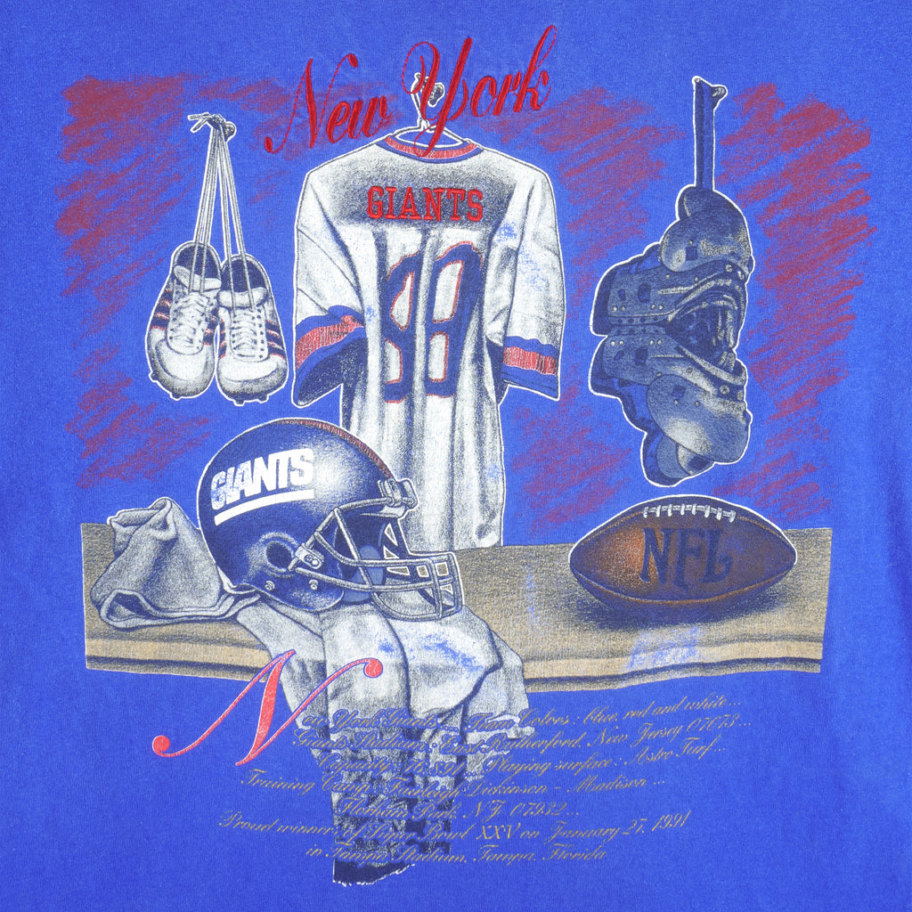 NFL (Nutmeg) - New York Giants Locker Room Embroidered T-Shirt 1990s X-Large Vintage Retro Football