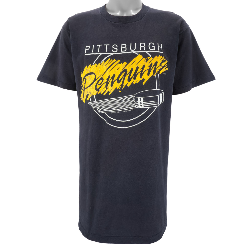 NHL (Logo 7) - Pittsburgh Penguins Single Stitch T-Shirt 1990 Large Vintage Retro Hockey