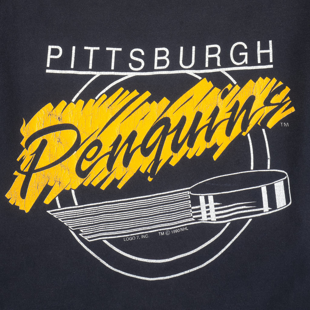 NHL (Logo 7) - Pittsburgh Penguins Single Stitch T-Shirt 1990 Large Vintage Retro Hockey