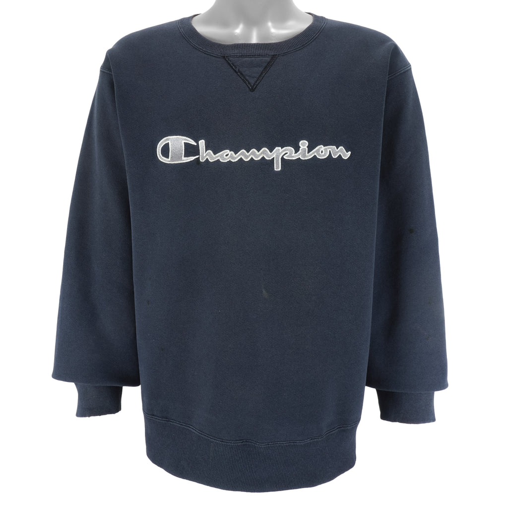 Champion - Blue Crew Neck Sweatshirt 2000s Large Vintage Retro 