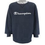 Champion - Blue Spell-Out Crew Neck Sweatshirt 1990s Large