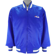 FILA - Blue Zip-Up Satin Jacket 1990s Large Vintage Retro