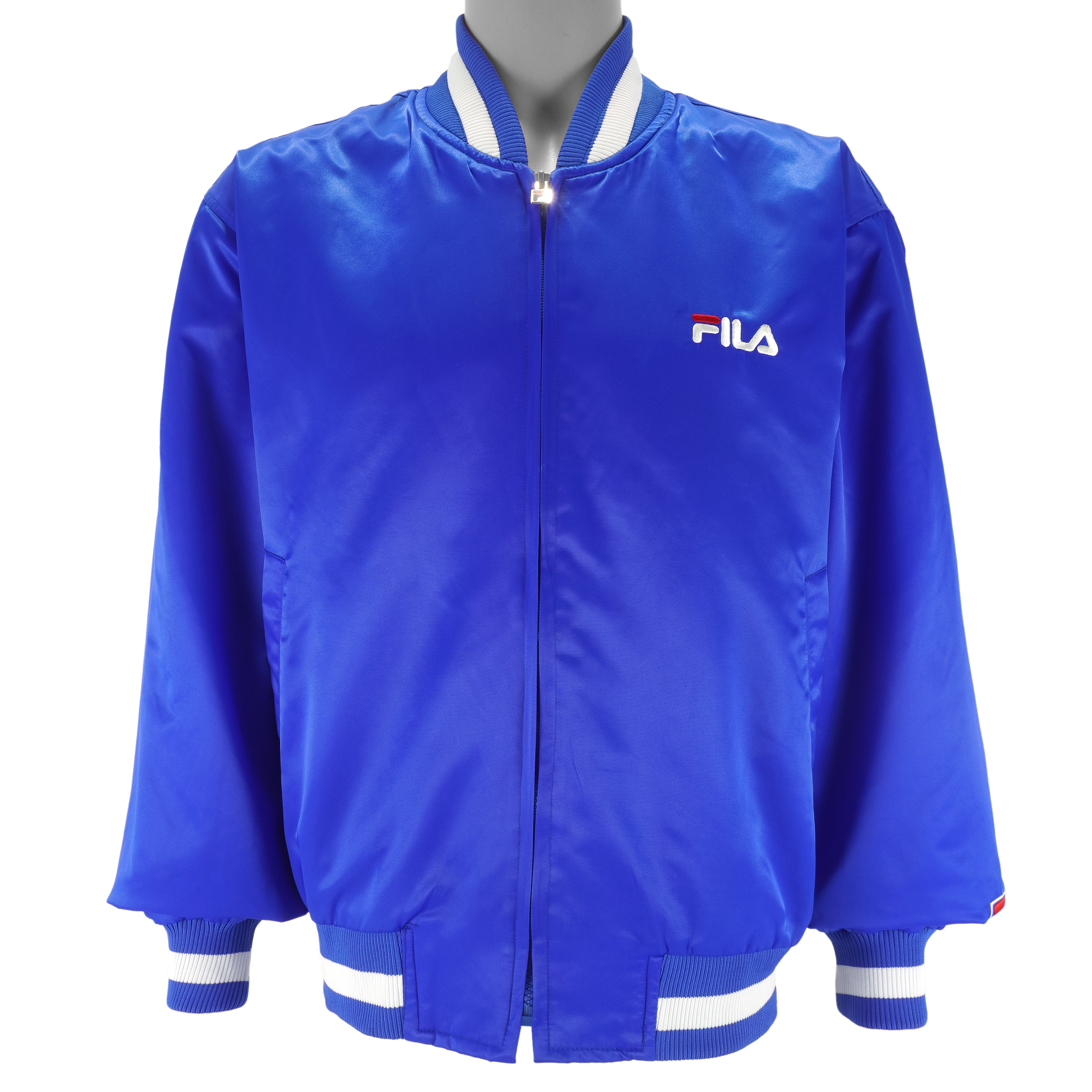FILA - Blue Zip-Up Satin Jacket 1990s Large Vintage Retro