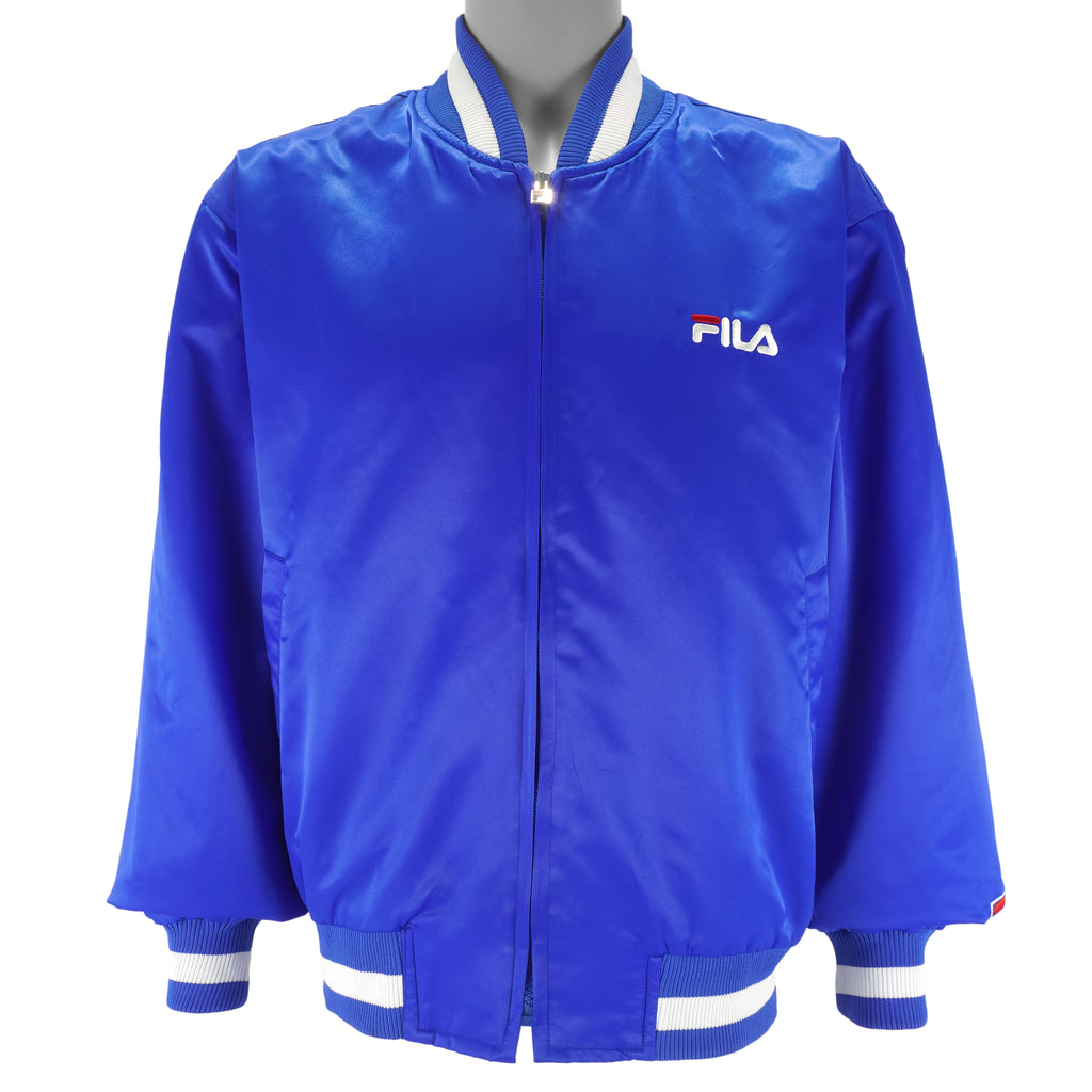 FILA - Blue Zip-Up Satin Jacket 1990s Large Vintage Retro