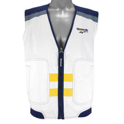Reebok - White & Yellow Embroidered V-Neck Vest 1990s Large Vintage Retro