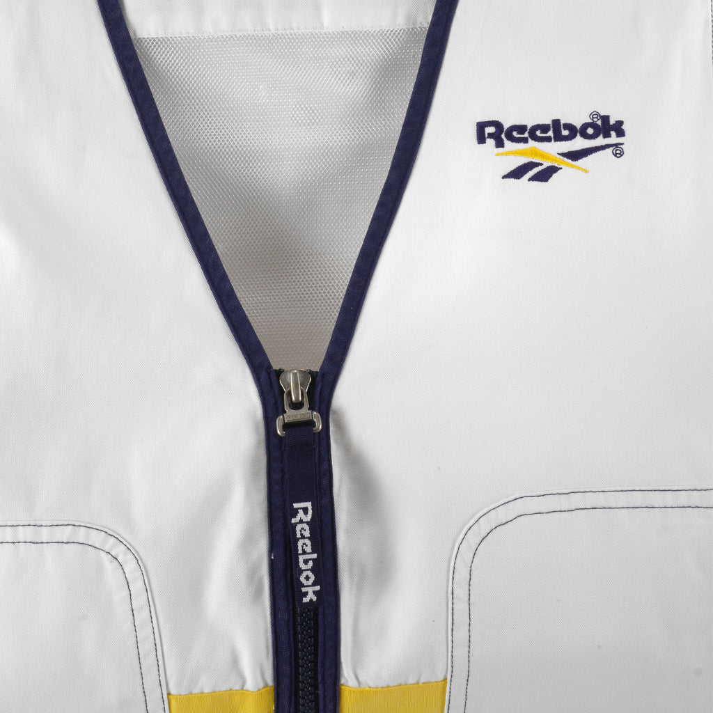 Reebok - White & Yellow Embroidered V-Neck Vest 1990s Large Vintage Retro