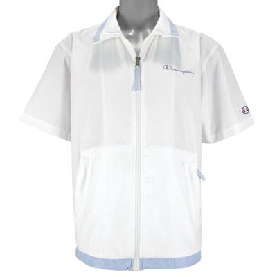 Champion - White Zip-Up T-Shirt 1990s Large