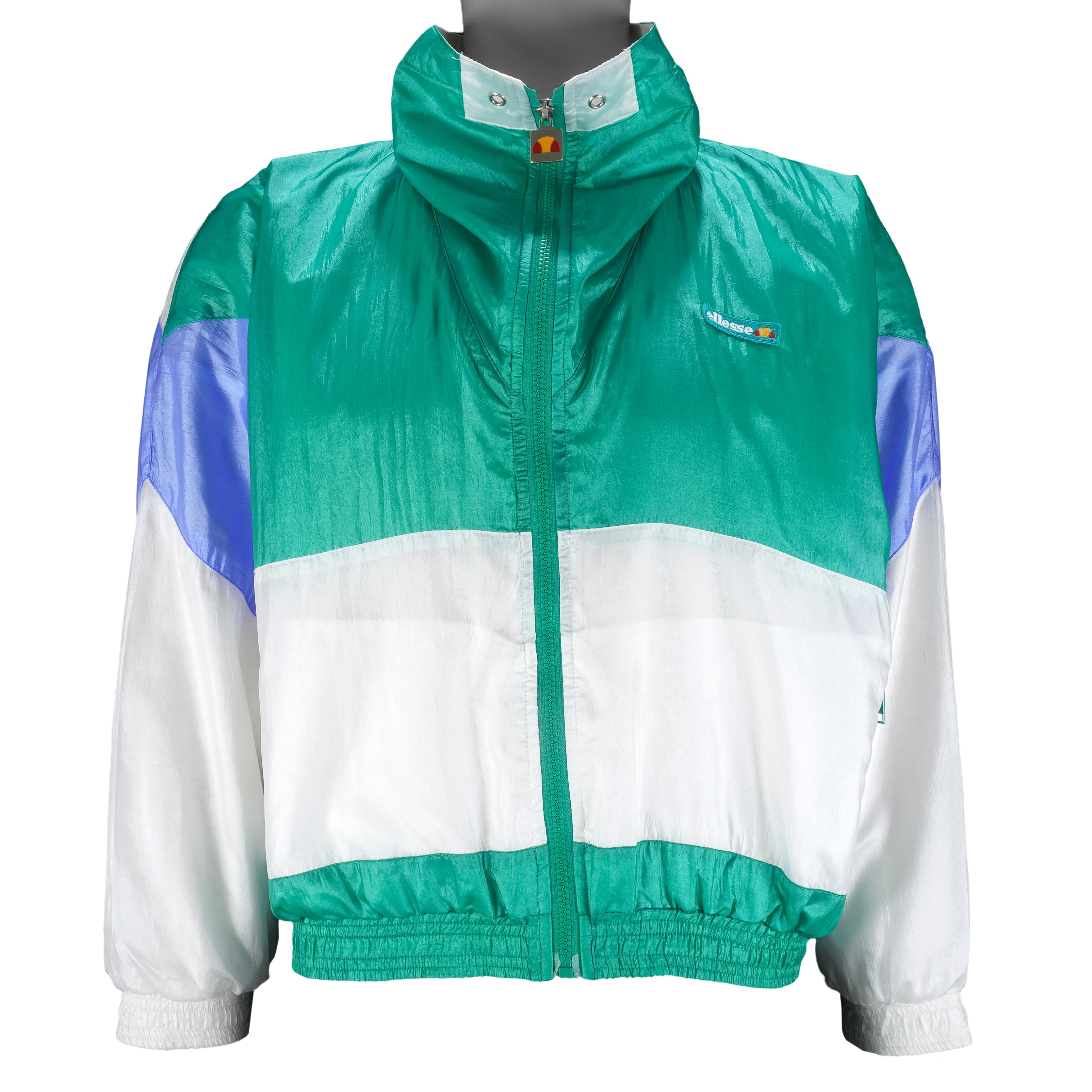 Ellesse - Green & White Zip-Up Bomber Jacket 1990s Medium Vintage Retro