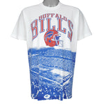 NFL (Logo 7) - Buffalo Bills Helmet & Stadium Single Stitch T-Shirt 1990s Large