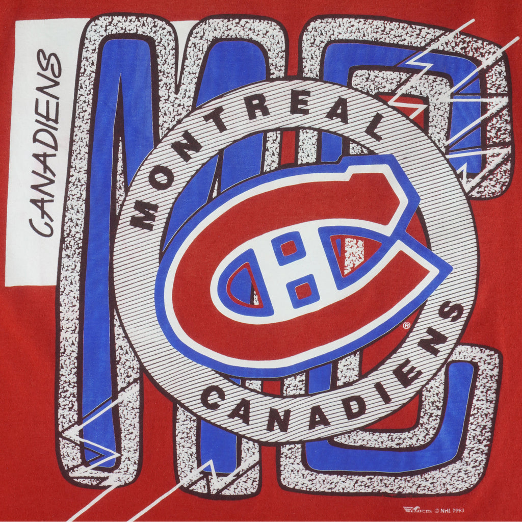 NHL (Ravens) - Montreal Canadiens Single Stitch T-Shirt 1993 Large Vintage Retro Hockey