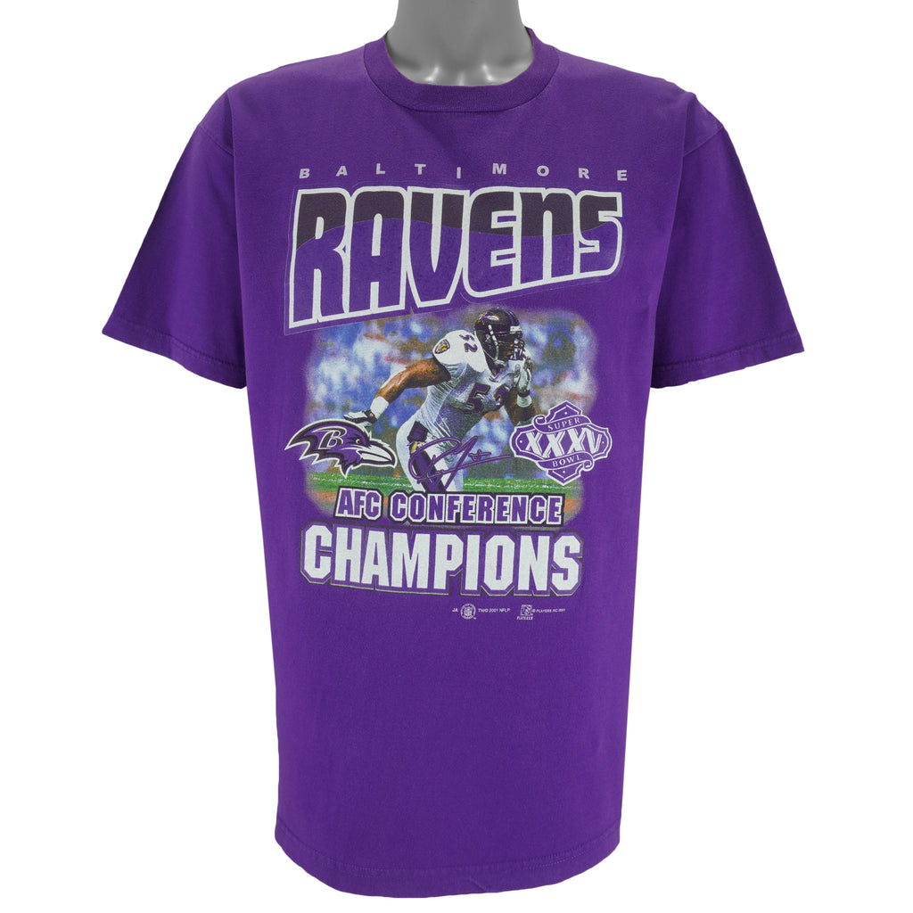 NFL (Tour Champ) - Baltimore Ravens Super Bowl Champs 35th T-Shirt 2001 Large Vintage Retro Football