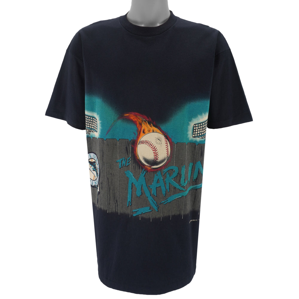 MLB (Lightning Bolt) - Florida Marlins Single Stitch T-Shirt 1994 Large Vintage Retro Baseball