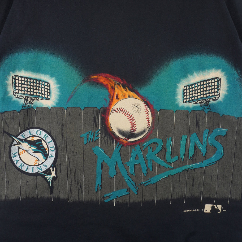 MLB (Lightning Bolt) - Florida Marlins Single Stitch T-Shirt 1994 Large Vintage Retro Baseball