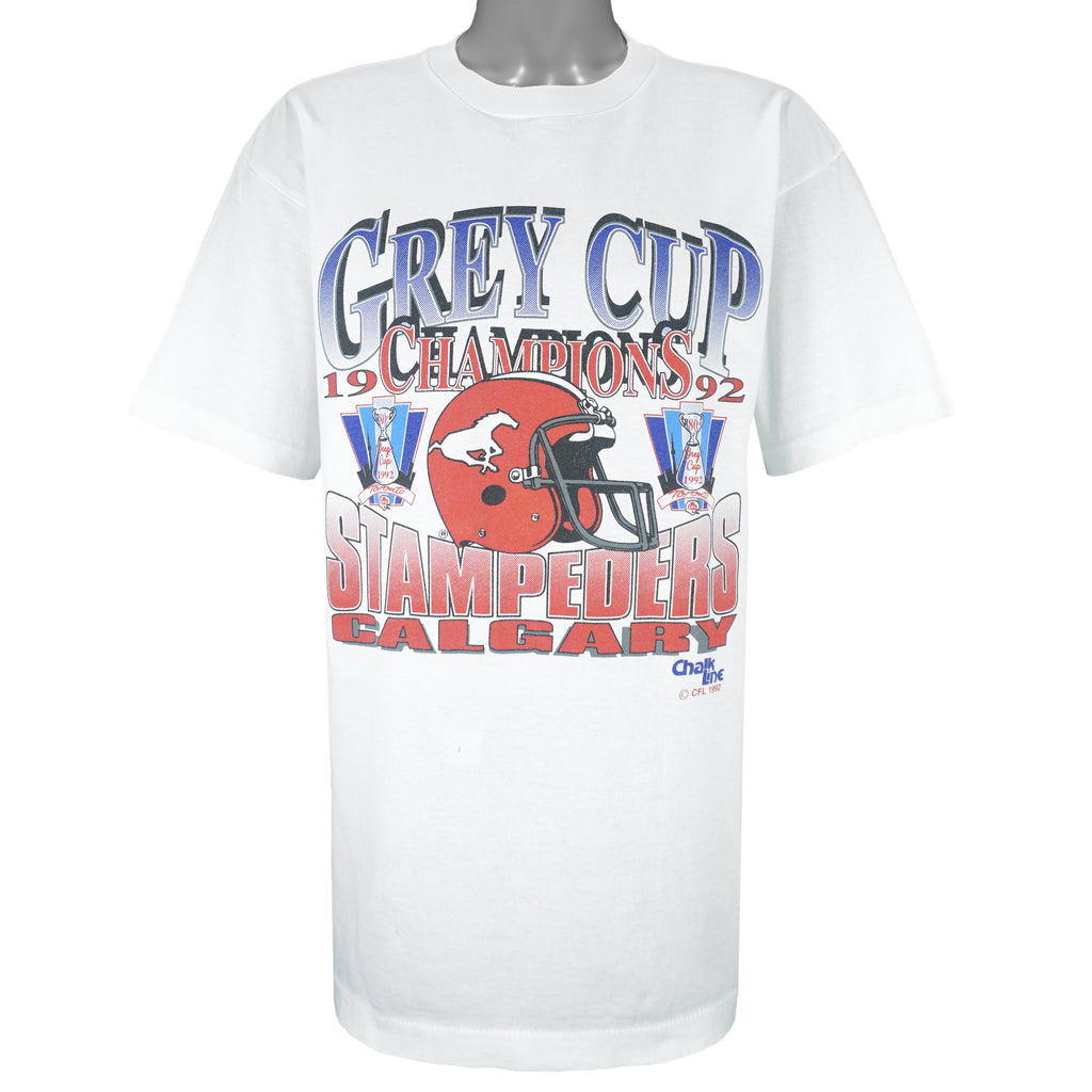 CFL (Chalk Line) - Calgary Stampeders Grey Cup Champions T-Shirt 1992 Large Vintage Retro Football