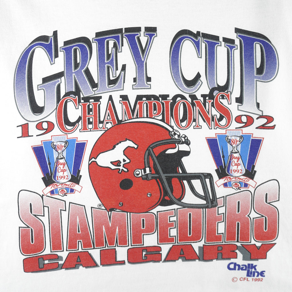 CFL (Chalk Line) - Calgary Stampeders Grey Cup Champions T-Shirt 1992 Large Vintage Retro Football