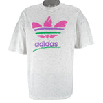 Adidas - Grey Big Logo T-Shirt 1990s Large