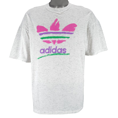 Adidas - Grey Big Logo T-Shirt 1990s Large