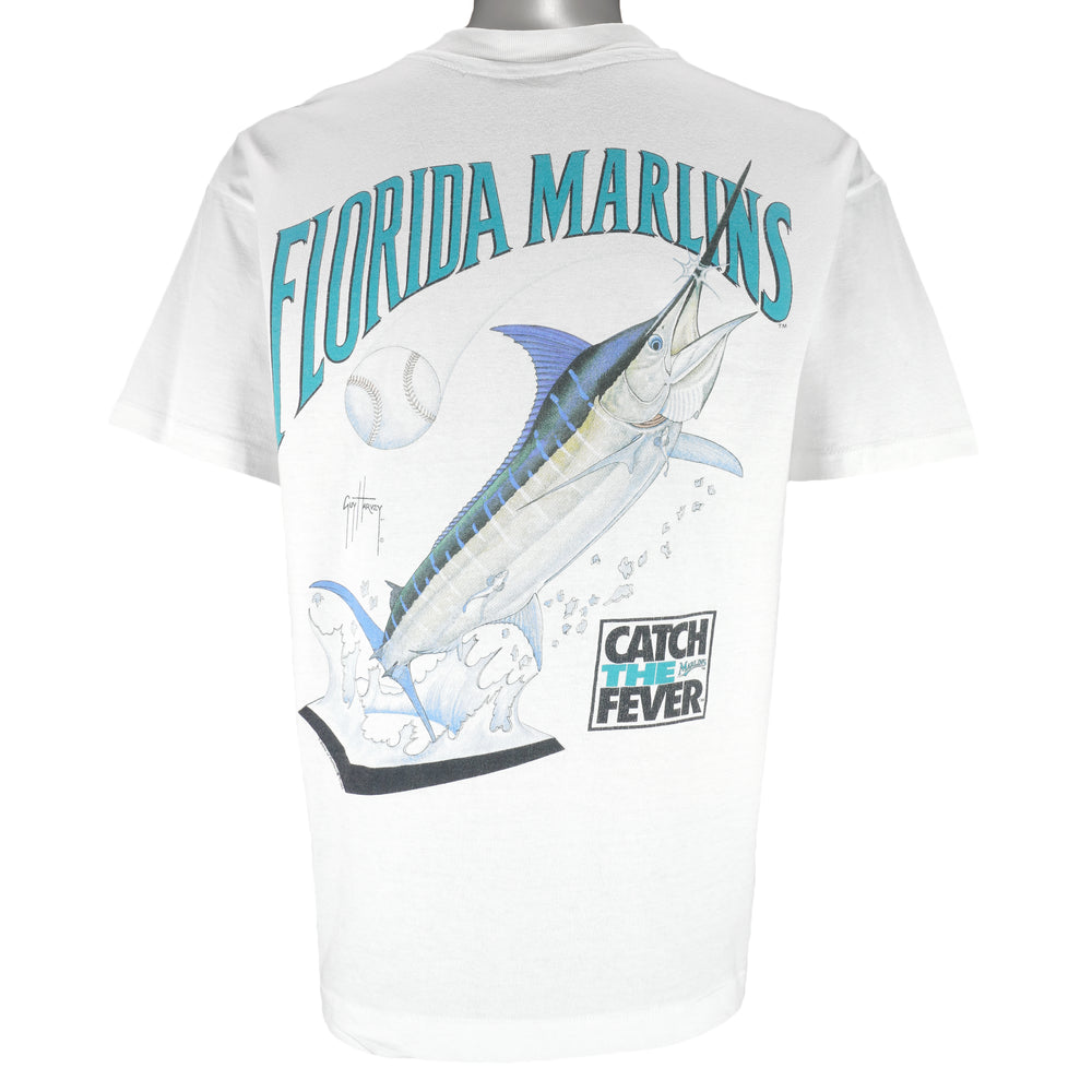 MLB (Guy Harvey) - Florida Marlins Catch The Fever Single Stitch T-Shirt 1993 Large Vintage Retro Baseball