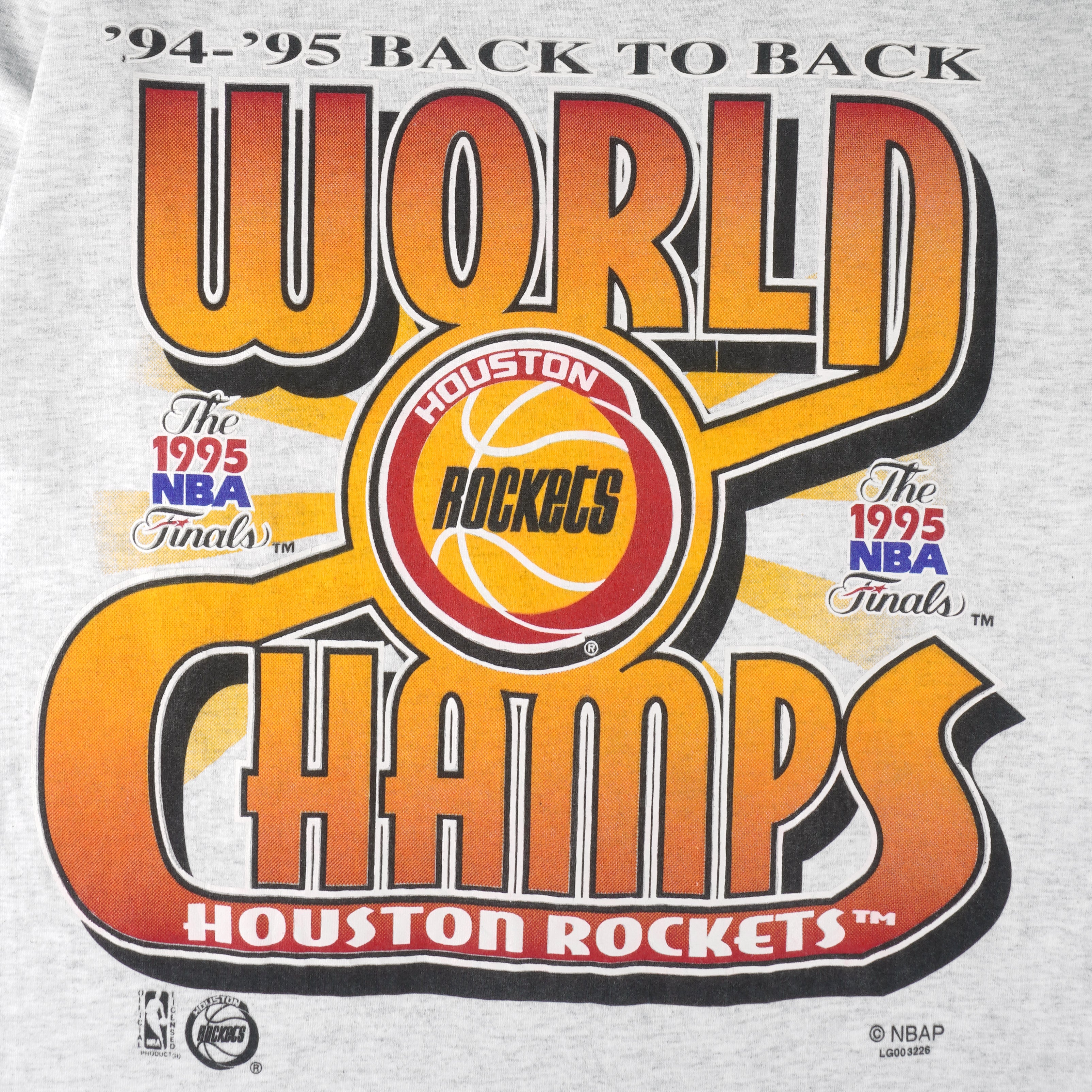 NBA (Sof Tee) - Houston Rockets Back 2 Back World Champs T-Shirt 1995 Large Vintage Retro Basketball