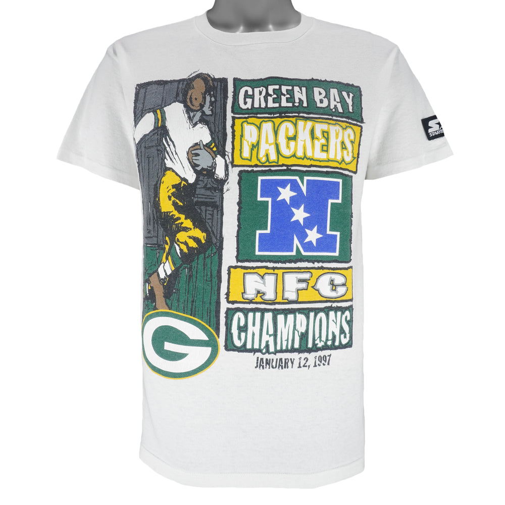 Starter - Green Bay Packers Champs Single Stitch T-Shirt 1997 Medium Youth Vintage Retro Football
