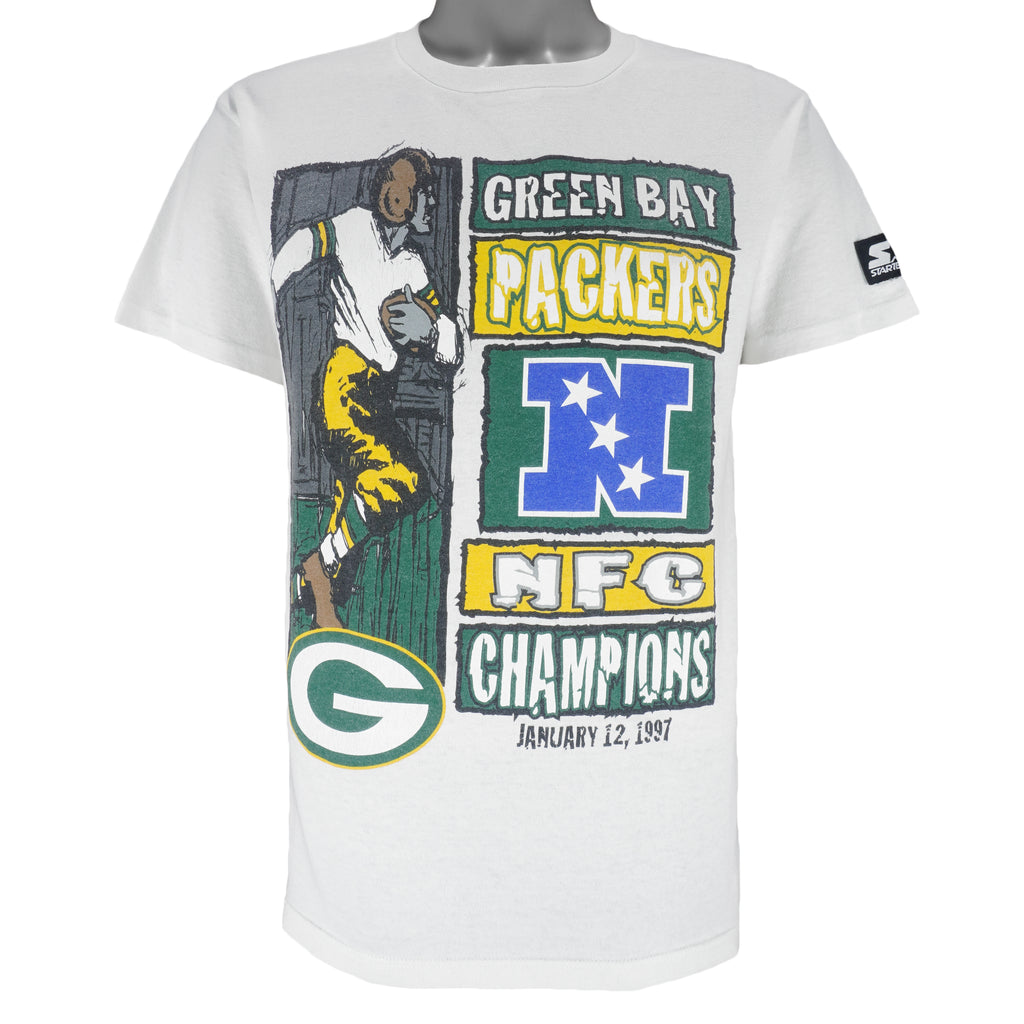 Starter - Green Bay Packers Champs Single Stitch T-Shirt 1997 Medium Youth Vintage Retro Football