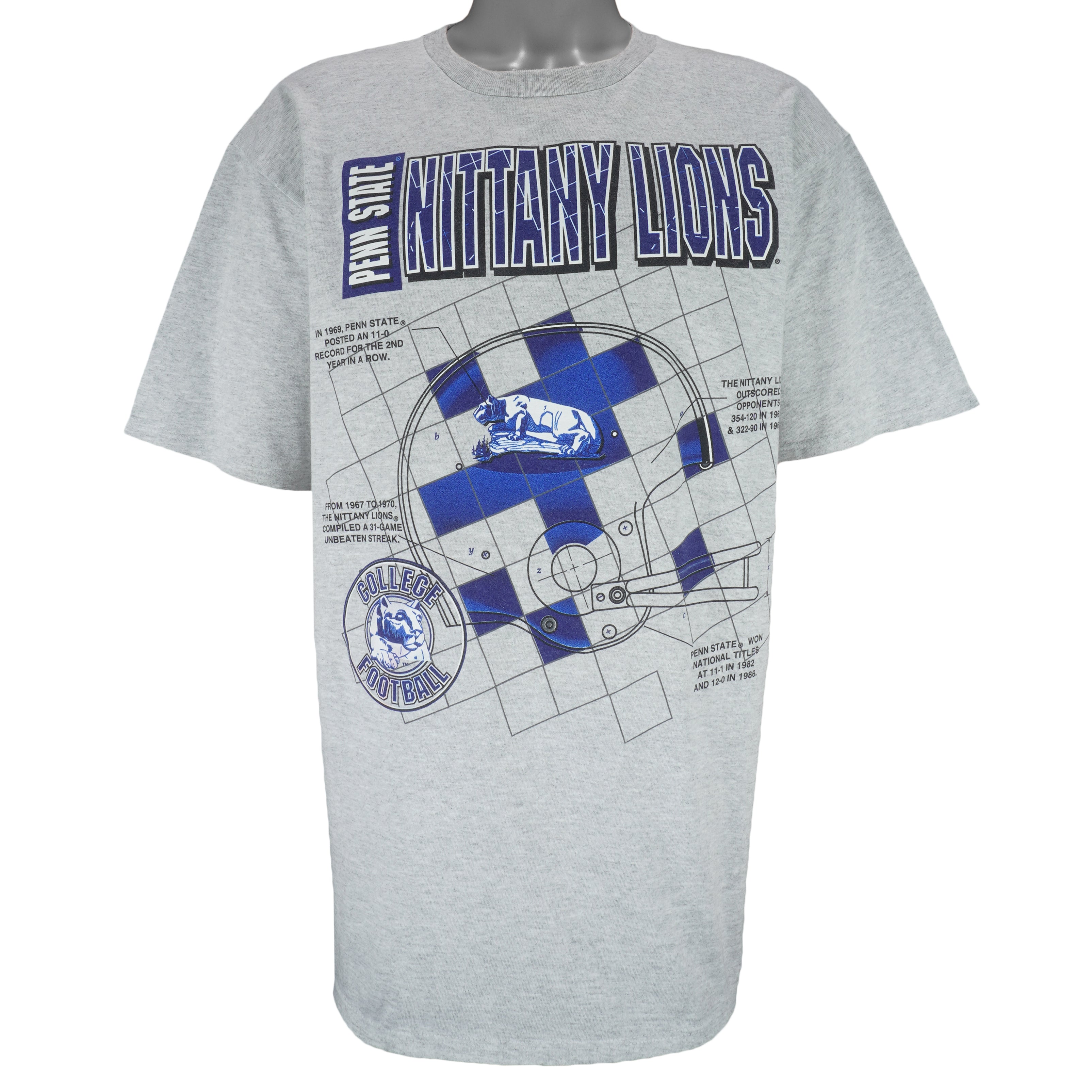 NCAA (Team Work) - Nittany Lions Schematic Of A Champions T-Shirt 1990s X-Large Vintage Retro College