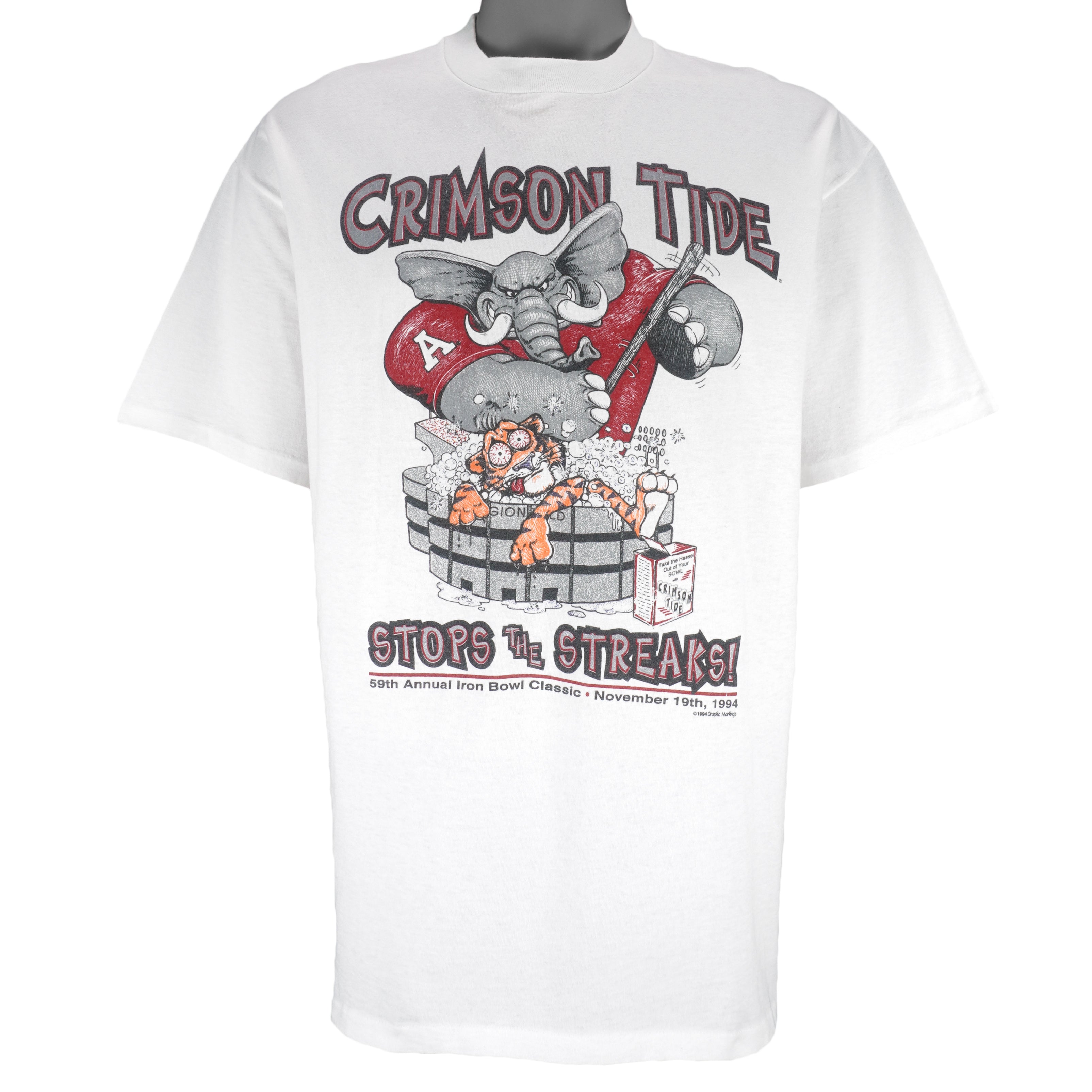NCAA (Center Cut) - Alabama Crimson Tide Stops The Streaks T-Shirt 1994 X-Large Vintage Retro College