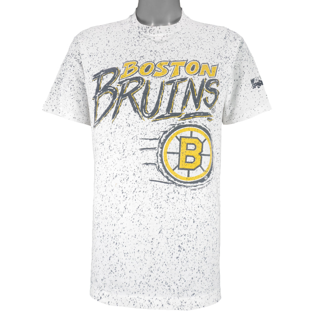 NHL (Woody Sports) - Boston Bruins All Over Print T-Shirt 1990 Large Vintage Retro Hockey