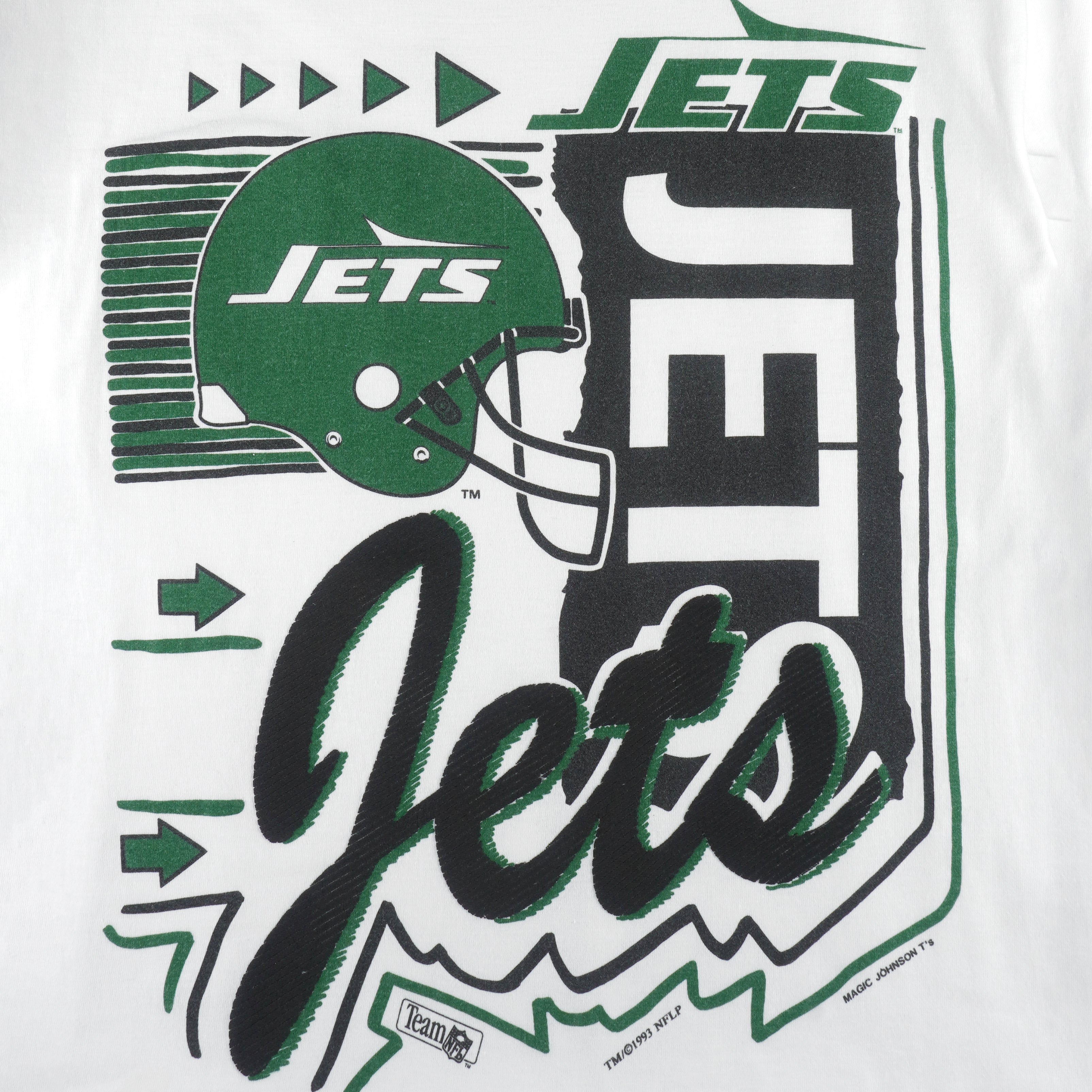 NFL (Magic Johnson T's) - New York Jets Helmet T-Shirt 1993 Large Vintage Retro Football