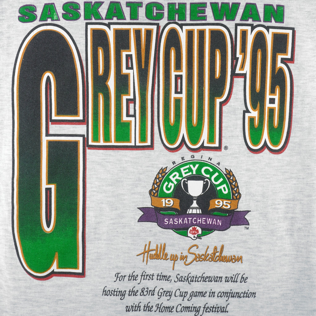 CFL (Soft Wear) - Saskatchewan Roughriders Grey Cup Single Stitch T-Shirt 1995 X-Large Vintage Retro Football