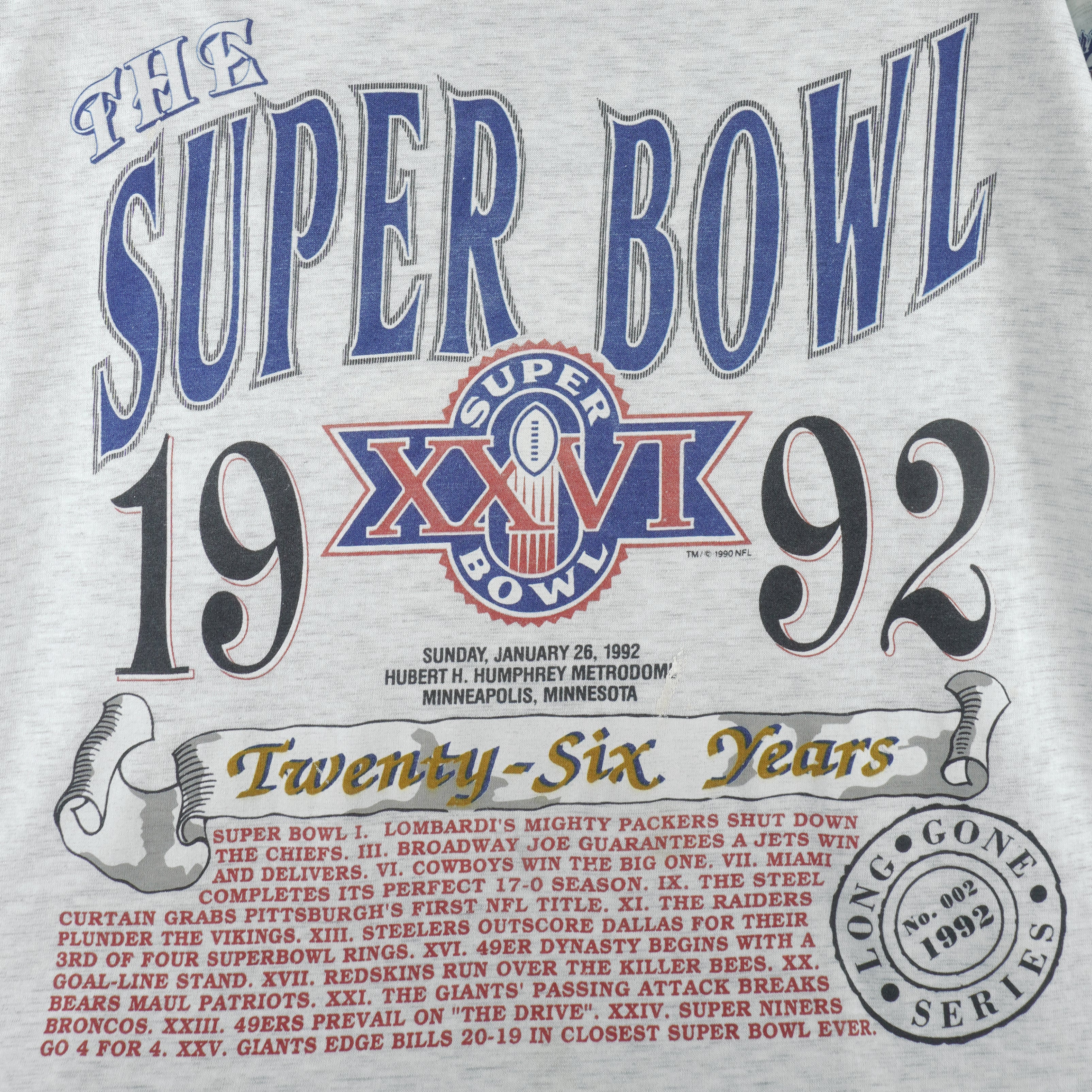 NFL (Long Gone) - Green Bay Packers Super Bowl 26th T-Shirt 1990 X-Large Vintage Retro Football
