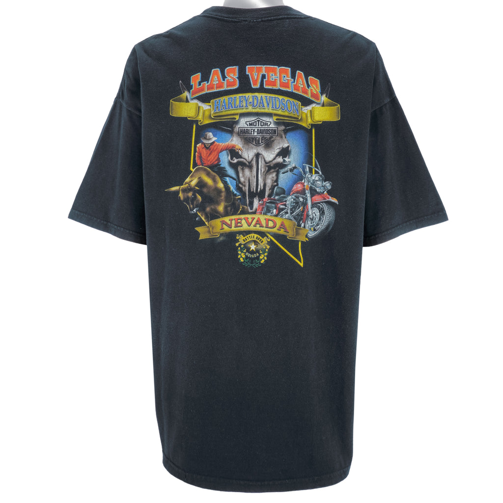 Harley Davidson - Motorcycle Las Vegas Battle Born Cowboy T-Shirt 2000s 3X-Large