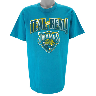 NFL (Logo 7) - Jacksonville Jaguars Teal Is For Real Single Stitch T-Shirt 1990s Large