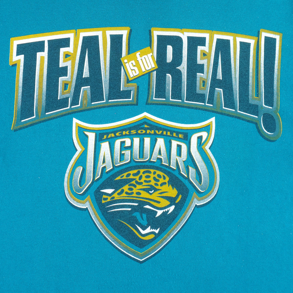 NFL (Logo 7) - Jacksonville Jaguars Teal Is For Real Single Stitch T-Shirt 1990s Large Vintage retro Football
