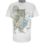 Vintage (Hanes) - Owls Animals Print T-Shirt 1990s Large Vintage Retro