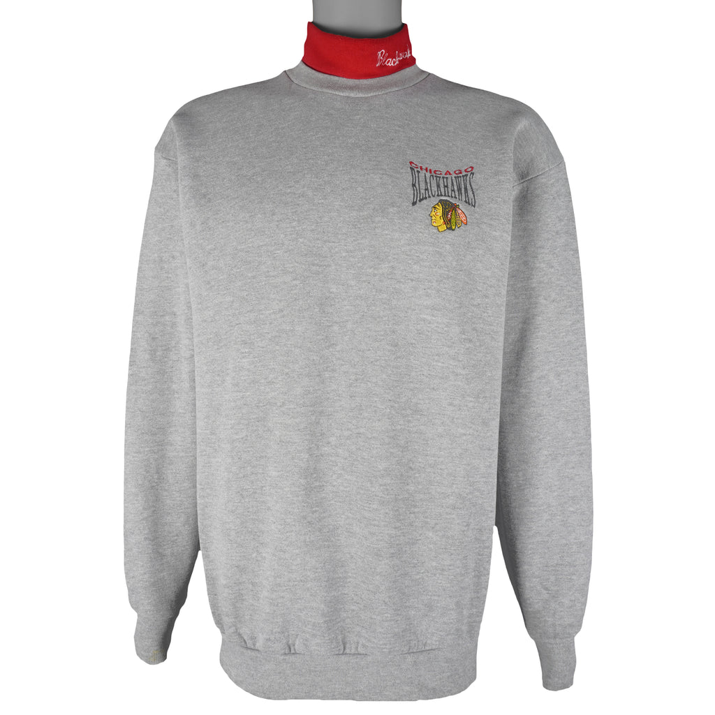 NHL (Cadre Athletic) - Chicago Blackhawks Turtleneck Sweatshirt 1990s Large Vintage Retro Hockey