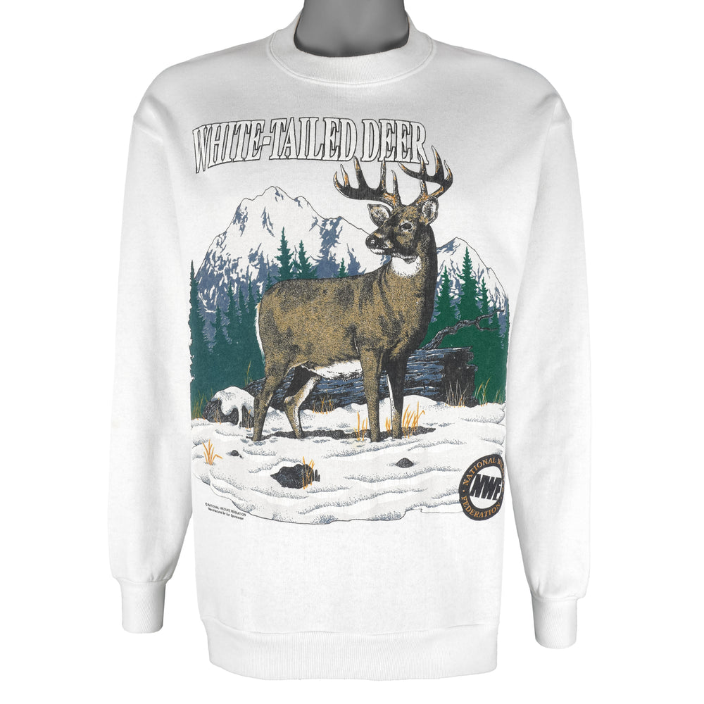 Vintage - White Tailed Deer Animal Print Sweatshirt 1990s Large Vintage Retro