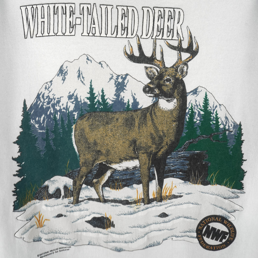 Vintage - White Tailed Deer Animal Print Sweatshirt 1990s Large Vintage Retro
