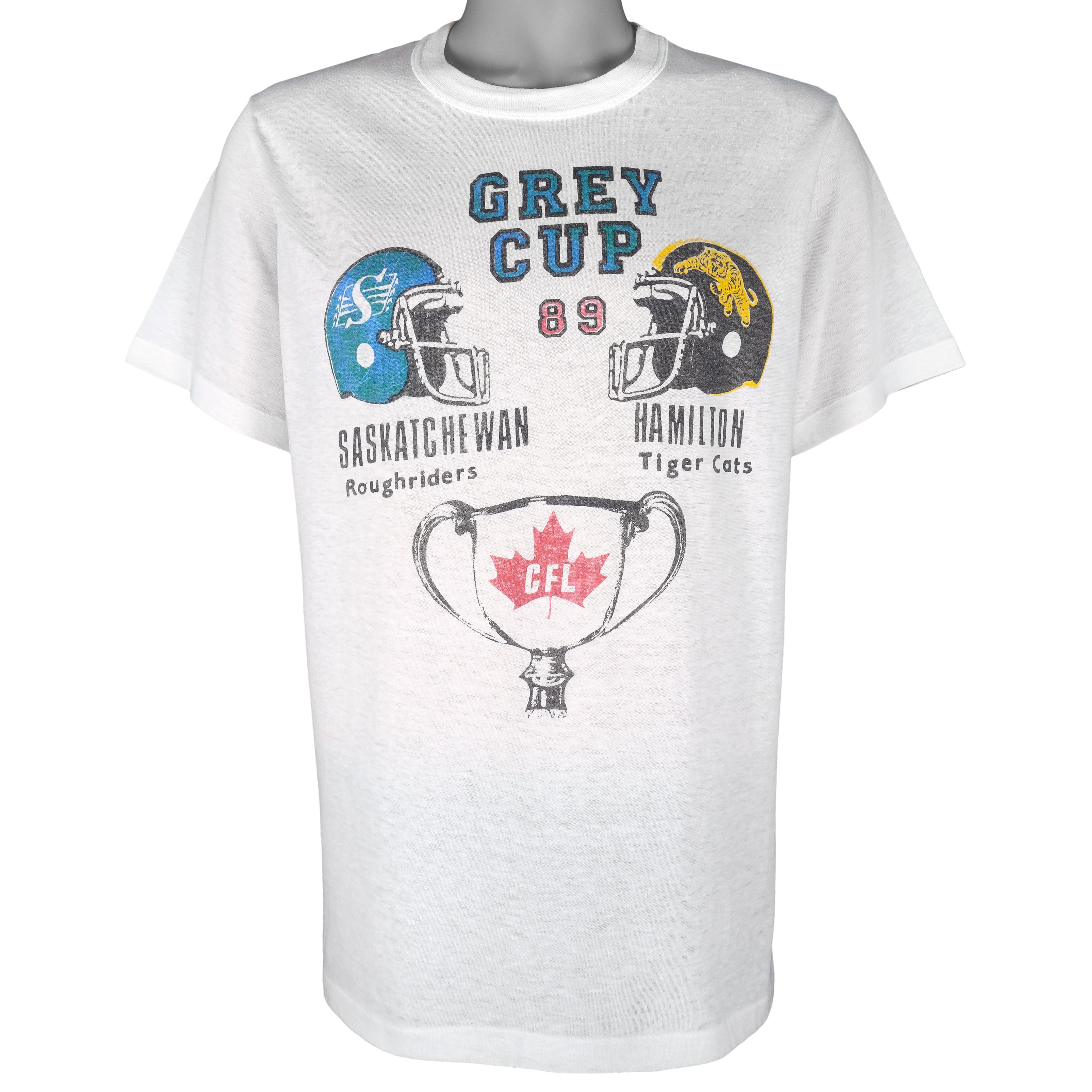 CFL (Mr. Brief) - Roughriders VS Tiger Cats Grey Cup T-Shirt 1989 X-Large Vintage Retro Football